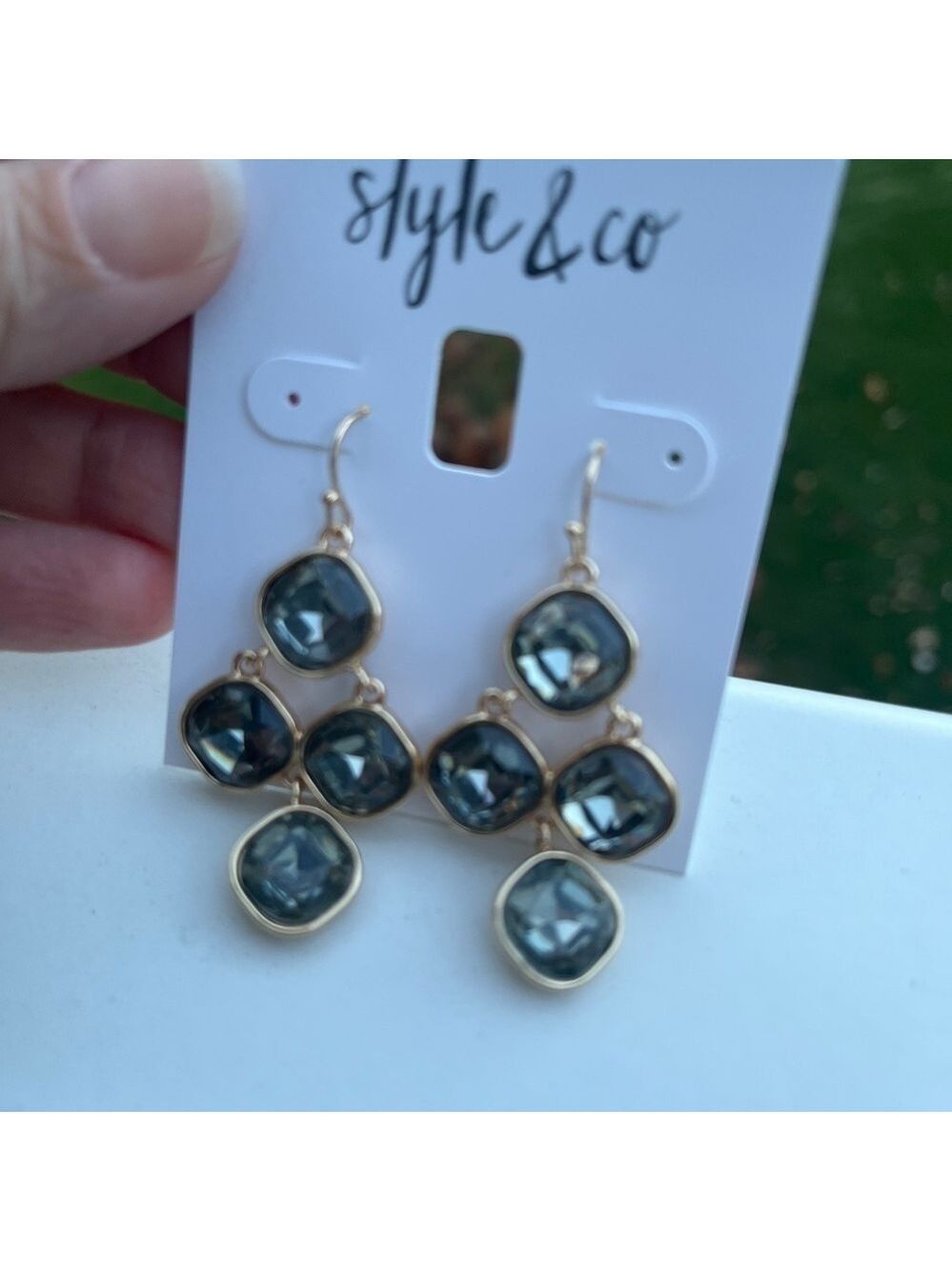 Style & Co Black Stone Chandelier Tower Earrings - Picture 4 of 4
